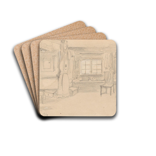 Interir med gulvklokke, Mora by Adolph Tidemand Drink Coasters - set of 4