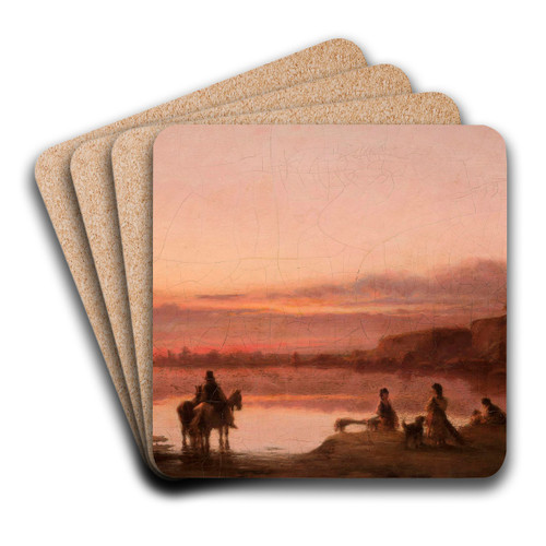 Landscape at sunset by Wilhelm Leopolski Art Drink Coaster set