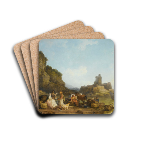 A Sea Port In The Levant, Morning by Philip James de Loutherbourg Drink Coasters - set of 4 A Sea Port In The Levant, Morning by Philip James de Loutherbourg Drink Coasters - set of 4
