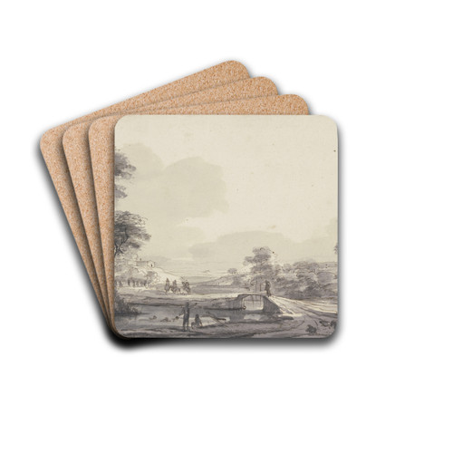 Landschaft mit Bach und Brcke, im Wasser Badende by Roelant Roghman Drink Coasters - set of 4