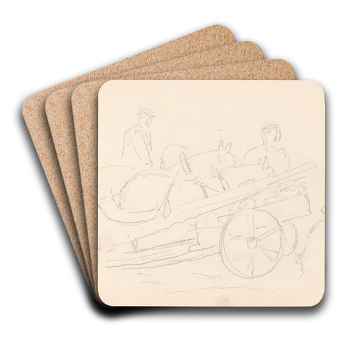 Drawings of carriages and figures by Adolph Tidemand Art Drink Coaster set