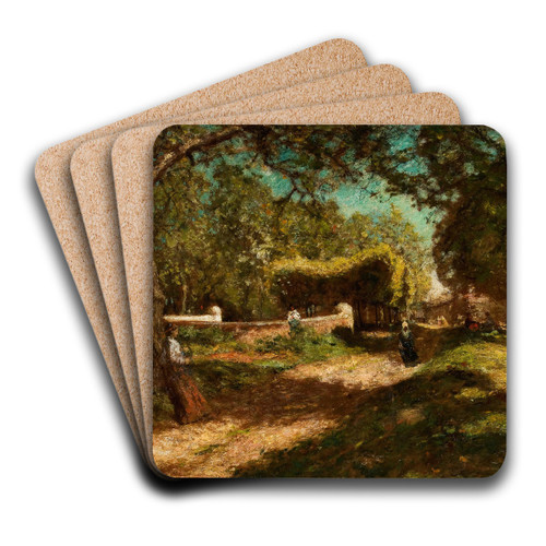 Paysage anim de petits personnages by Adolphe Monticelli Art Drink Coaster set