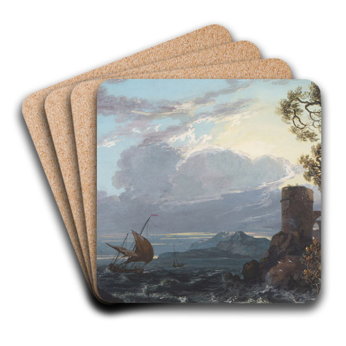 Stormy Sea with Castle Ruin and Figures by Paul Sandby Art Drink Coaster set