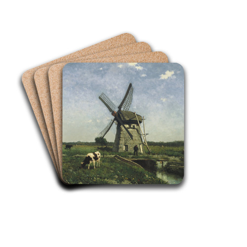 Landscape with Windmill near Schiedam by Johan Hendrik Weissenbruch Drink Coasters - set of 4 Landscape with Windmill near Schiedam by Johan Hendrik Weissenbruch Drink Coasters - set of 4