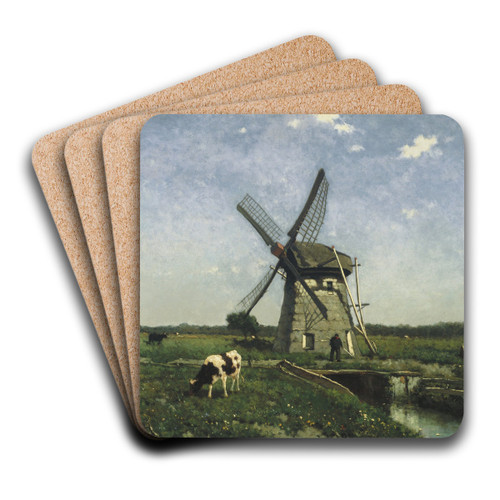 Landscape with Windmill near Schiedam by Johan Hendrik Weissenbruch Art Drink Coaster set Landscape with Windmill near Schiedam by Johan Hendrik Weissenbruch Art Drink Coaster set