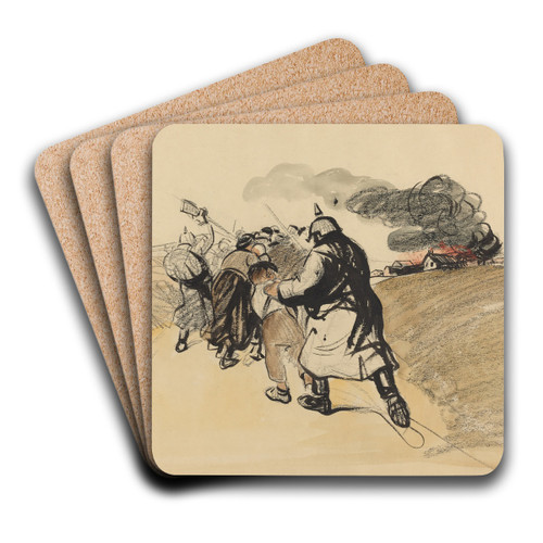 German Raid on a Village by Jean-Louis Forain Art Drink Coaster set