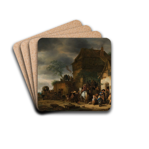 Travellers Halted At A Country Inn by Adriaen van Ostade Drink Coasters - set of 4 Travellers Halted At A Country Inn by Adriaen van Ostade Drink Coasters - set of 4