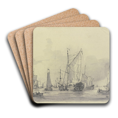 Viele Schiffe bei ruhiger See, links vorn zwei Ruderboote by Gerrit Groenewegen Art Drink Coaster set