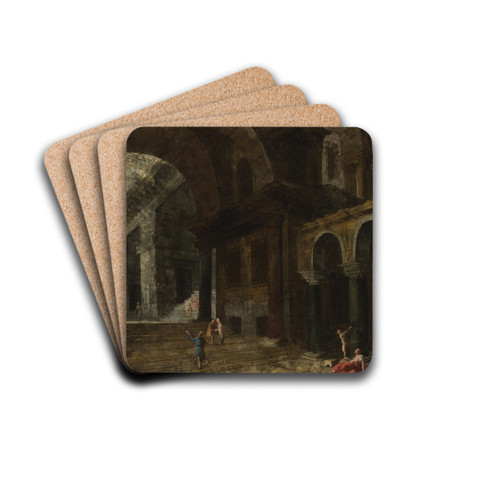 Architectural fantasy featuring a prison courtyard by Michele Marieschi Drink Coasters - set of 4