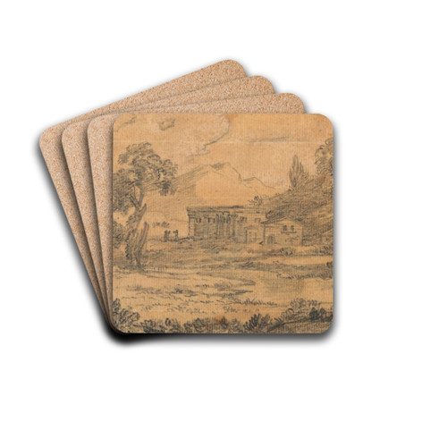Buildings by a River with Hills in Background by Alexander Cozens Drink Coasters - set of 4