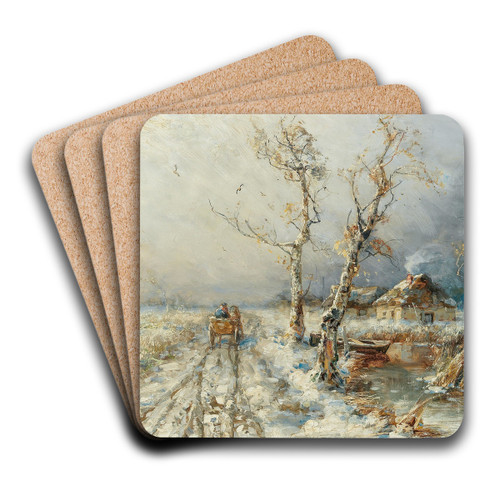 A Storm in a Snow Landscape by Julius Sergius Klever Art Drink Coaster set