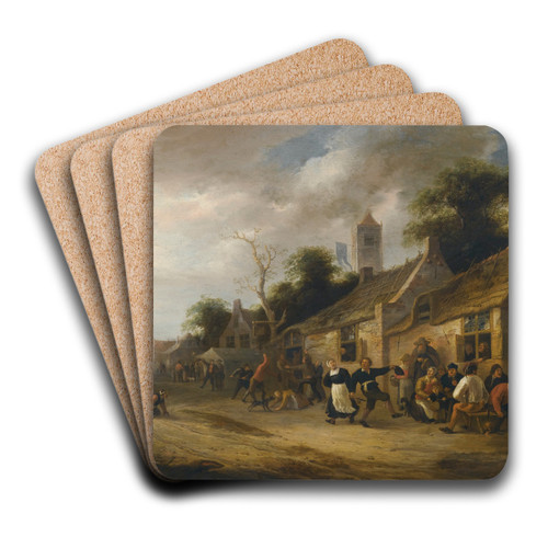 A Village Street Scene With Figures Dancing And Drinking by Nicolaes Molenaer Art Drink Coaster set A Village Street Scene With Figures Dancing And Drinking by Nicolaes Molenaer Art Drink Coaster set