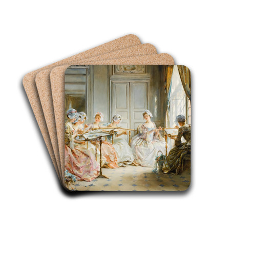 The embroidery class by Madeleine-Jeanne Lemaire Drink Coasters - set of 4