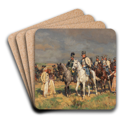 Begegnung auf der Landstrae by Wilhelm Velten Art Drink Coaster set Begegnung auf der Landstrae by Wilhelm Velten Art Drink Coaster set