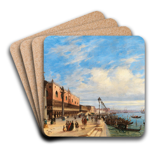 Venice, View of the Molo with the Libreria and the Doges Palace by Giovanni Grubas Art Drink Coaster set