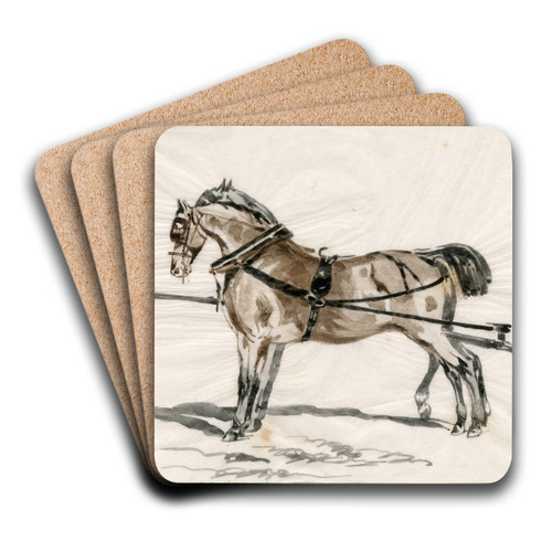 Twee paarden in een juk by Pieter van Loon Art Drink Coaster set