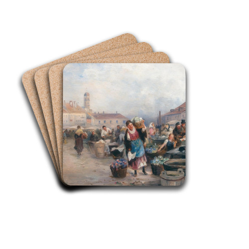 A Market on Freyung by Emil Barbarini Drink Coasters - set of 4