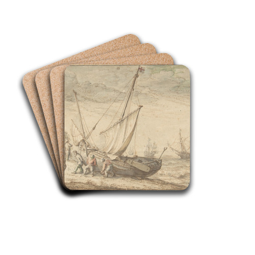 Fisherfolk Hauling their Boat onto the Shore by Adam Willaerts Drink Coasters - set of 4