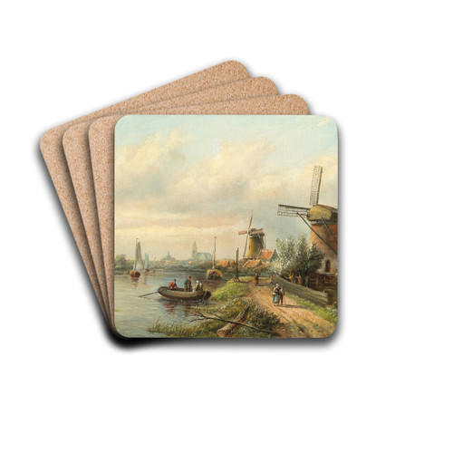 Hollndische Flusslandschaft by Jan Jacob Coenraad Spohler Drink Coasters - set of 4 Hollndische Flusslandschaft by Jan Jacob Coenraad Spohler Drink Coasters - set of 4