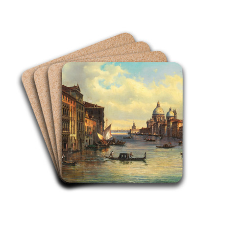 Venice, the Grand Canal with Santa Maria della Salute and Punta della Dogana in the Distance by Giovanni Grubas Drink Coasters - set of 4