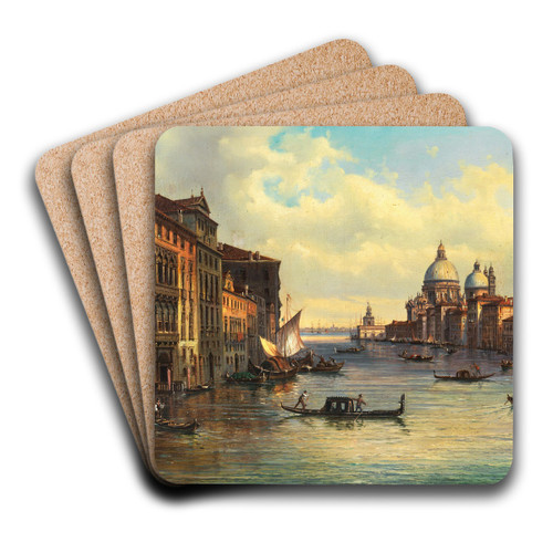 Venice, the Grand Canal with Santa Maria della Salute and Punta della Dogana in the Distance by Giovanni Grubas Art Drink Coaster set