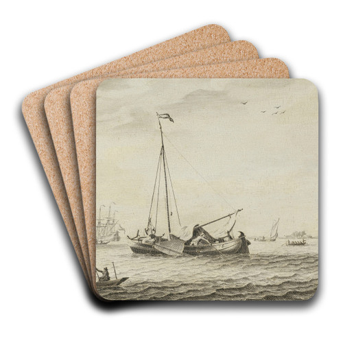 A Kaag And Other Vessels by Adriaen Cornelisz. van der Salm Art Drink Coaster set A Kaag And Other Vessels by Adriaen Cornelisz. van der Salm Art Drink Coaster set