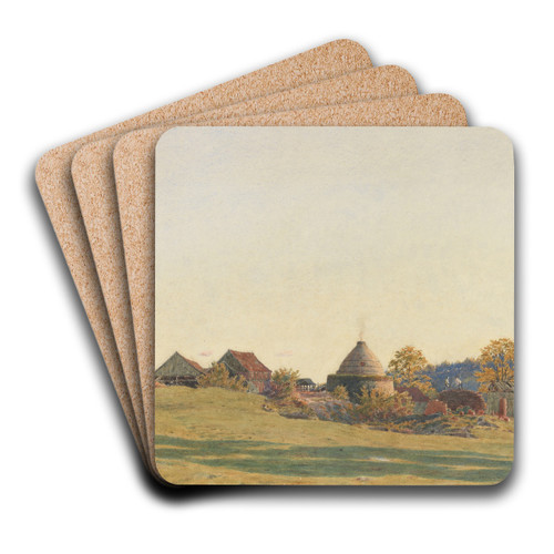 Brickfield at Pitland Street, Surrey by George Price Boyce Art Drink Coaster set Brickfield at Pitland Street, Surrey by George Price Boyce Art Drink Coaster set