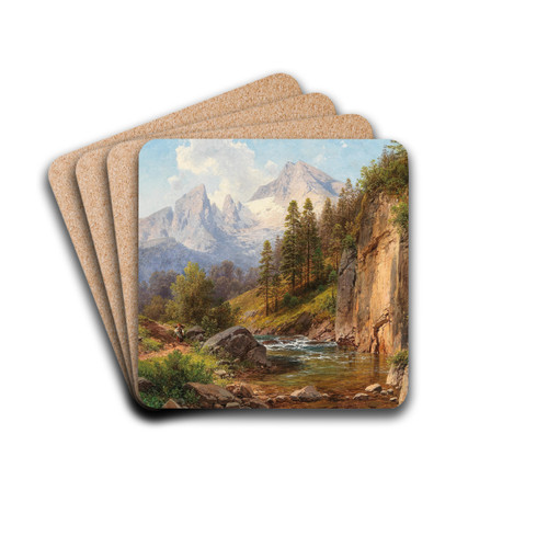 A View of the Watzmann Mountain by Adalbert Waagen Drink Coasters - set of 4 A View of the Watzmann Mountain by Adalbert Waagen Drink Coasters - set of 4