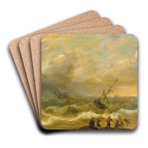 Stormy Sea with many Ships by Adam Willaerts Art Drink Coaster set