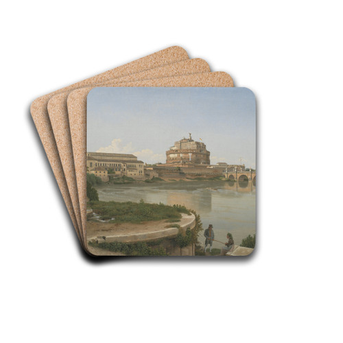 A View across the Tiber from Trastevere towards Castel S. Angelo by Christoffer Wilhelm Eckersberg Drink Coasters - set of 4 A View across the Tiber from Trastevere towards Castel S. Angelo by Christoffer Wilhelm Eckersberg Drink Coasters - set of 4