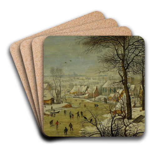 Winter landscape with a bird trap by Pieter Brueghel The Younger Art Drink Coaster set