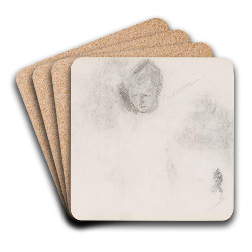 Kvinnehode; riss av ansikt by Signe Scheel Art Drink Coaster set