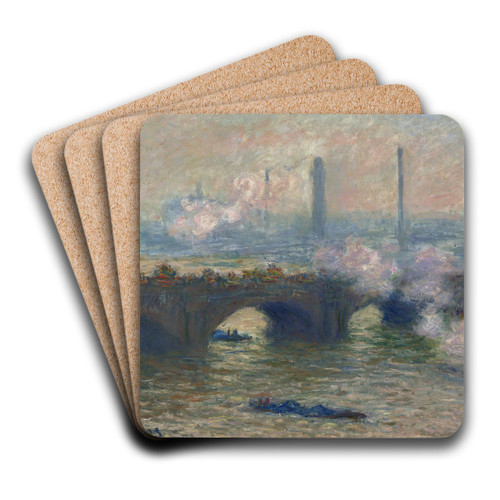 Waterloo Bridge,Gray Day by Claude Monet Art Drink Coaster set