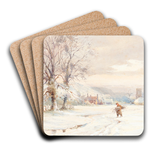 Winter by Joseph Rubens Powell Art Drink Coaster set Winter by Joseph Rubens Powell Art Drink Coaster set