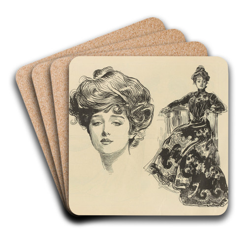 Untitled by Charles Dana Gibson Art Drink Coaster set