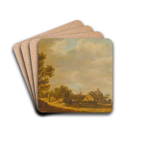 Landscape with Tavern by Jan van Goyen Drink Coasters - set of 4 Landscape with Tavern by Jan van Goyen Drink Coasters - set of 4