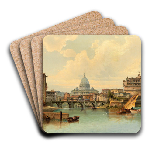Rome, View Of Castel Santangelo by Karl Kaufmann Art Drink Coaster set