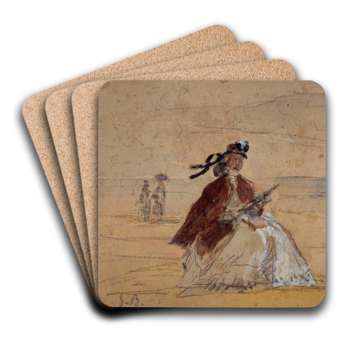 Femme assise au bord de la mer by Eugne Boudin Art Drink Coaster set