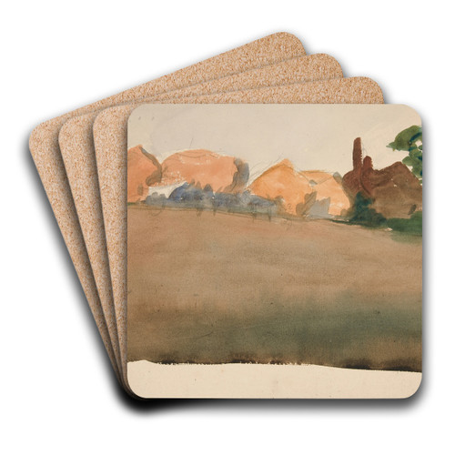 Landscape with houses indistance by Edwin Austin Abbey Art Drink Coaster set
