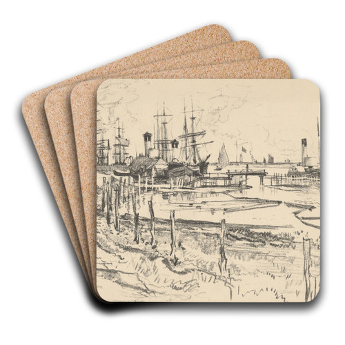Harbor Scene by Robert Charles Goff Art Drink Coaster set