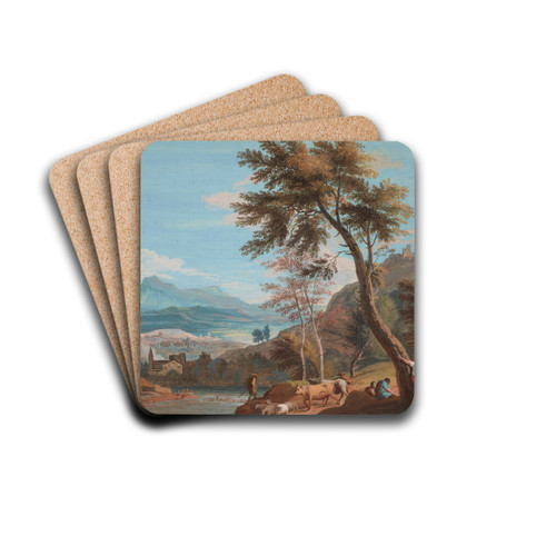 Farmers and cattle by a river by Marco Ricci Drink Coasters - set of 4 Farmers and cattle by a river by Marco Ricci Drink Coasters - set of 4