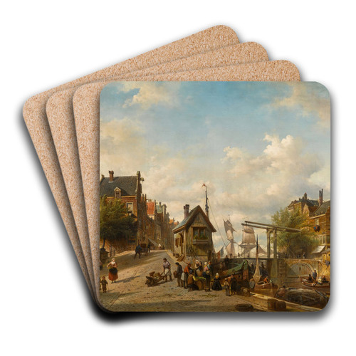 The Singel and Brouwersgracht, Amsterdam by Elias Pieter van Bommel Art Drink Coaster set The Singel and Brouwersgracht, Amsterdam by Elias Pieter van Bommel Art Drink Coaster set