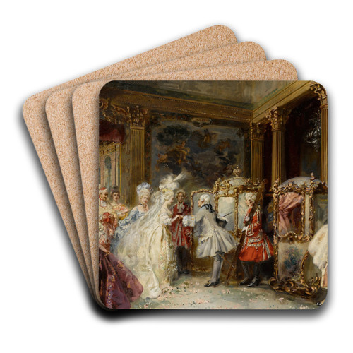Elegant figures entering sedan chairs in an interior by Jean-Paul Sinibaldi Art Drink Coaster set