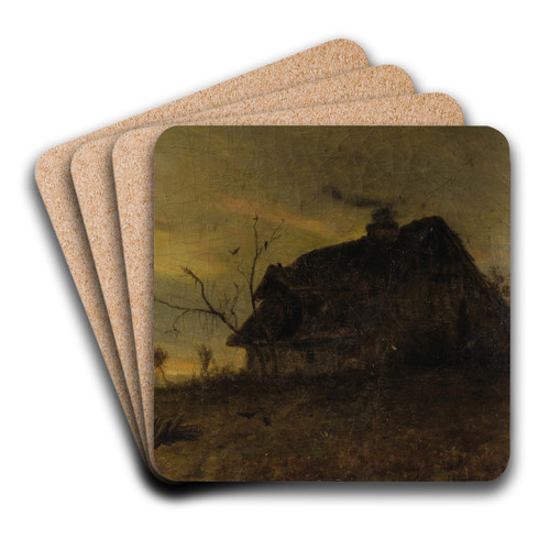 Landscape with Farmhouse by James Renwick Brevoort Art Drink Coaster set