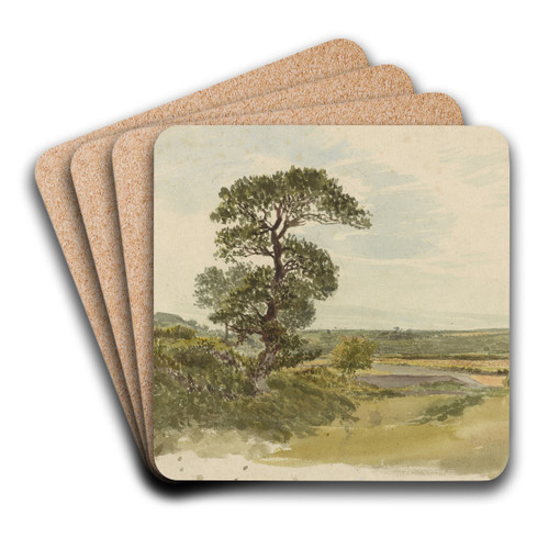 A Landscape in Snowdonia with a Tree in the Foreground by John Linnell Art Drink Coaster set A Landscape in Snowdonia with a Tree in the Foreground by John Linnell Art Drink Coaster set