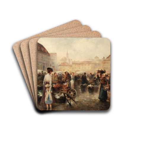 Flower Market in Krems by Emil Barbarini Drink Coasters - set of 4