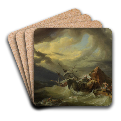 A shipwreck off a rocky coast by Philip James de Loutherbourg Art Drink Coaster set