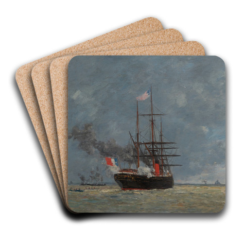 Le Havre, navires en pleine mer by Eugne Boudin Art Drink Coaster set Le Havre, navires en pleine mer by Eugne Boudin Art Drink Coaster set