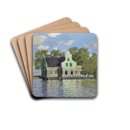 Houses by the Bank of the River Zaan by Claude Monet Drink Coasters - set of 4