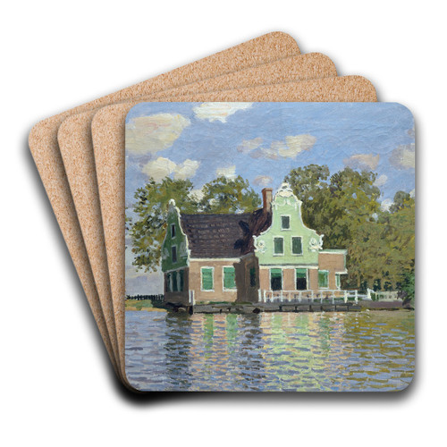 Houses by the Bank of the River Zaan by Claude Monet Art Drink Coaster set